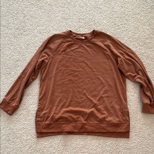 Brown Long Sleeve Tee with Relaxed Fit and Ribbed Hem